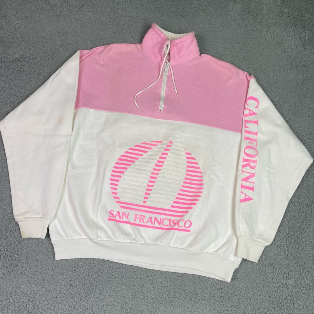 American Vintage Pink and White Half-Zip Sweatshirt